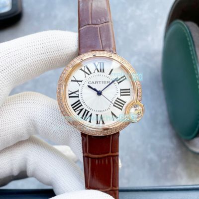 Replica Cartier Ballon Blanc de White Dial Diamond Bezel Rose Gold Watch 36mm